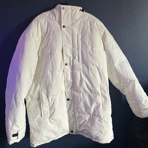 Wantdo Men's White Puffer Jacket Windproof Cotton Coat Hooded Winter Jacket 2XL